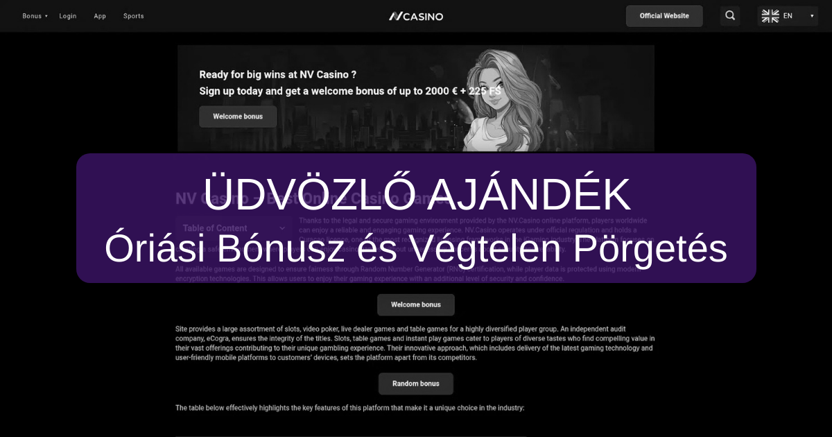 NV Casino Online - Akár 100 000 Ft üdvözlő bónusz, nézd meg
